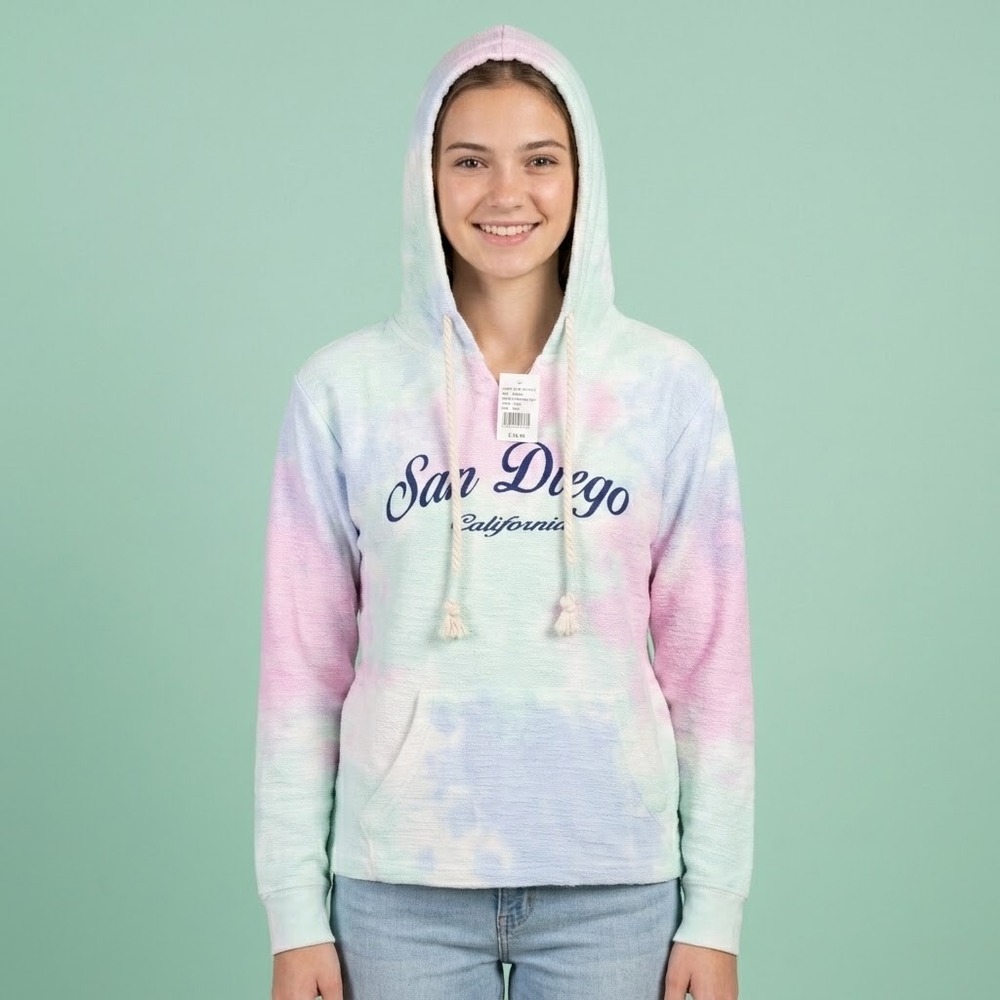 Basix of America San Diego Tie Dye Hoodie Womens S Pastel Cotton NWT